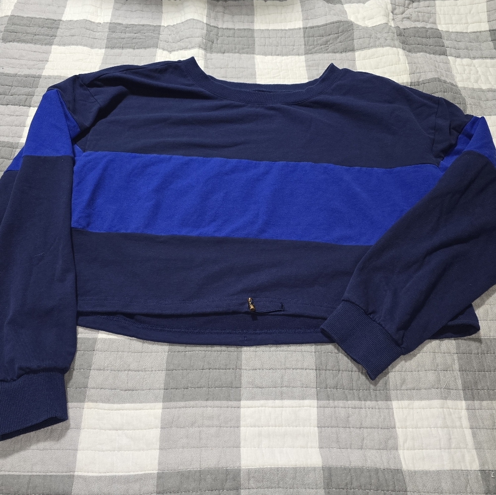 *Last Chance Sale* BuffBunny Navy and Royal Blue Cropped Long Sleeve Top